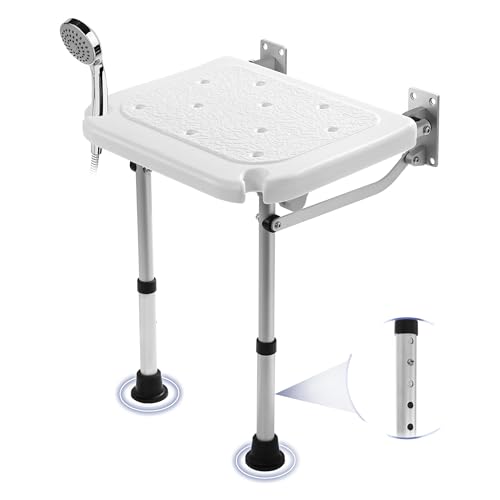 TYYIHUA Folding Shower Seat Wall Mounted, Shower Chair for Inside Shower | Adjustable Height from 16.9" to 20.9", Foldable Shower Bench Stool for Adults, Pregnant Women, Elderly and Disabled