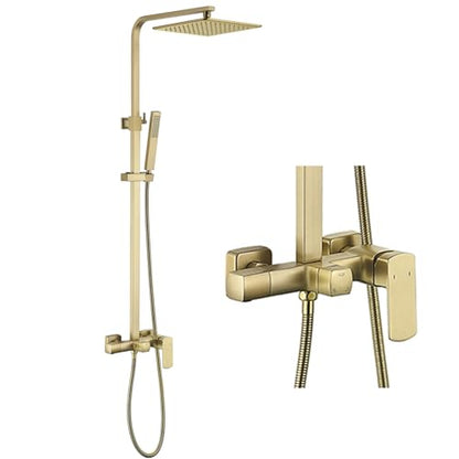 RBROHANT Brushed Gold Exposed Shower System with Tub Spout, Exposed Shower Fixtures for Bathroom with Brass 3-Functional Valve, Shower Height Adjustable, Wall Mounted - color: Brushed Gold