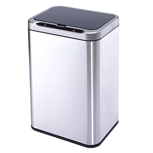 ELPHECO Stainless Steel Office Trash Can 6.6 Gallon Motion Sensor Garbage Bin Rectangular Automatic Touch Free Waste Bin for Hotel and Living Room | Automatic Garbage Bin Rectangular Touch Free Waste Bin for Hotel and Living Room, 2AA - color: Silver