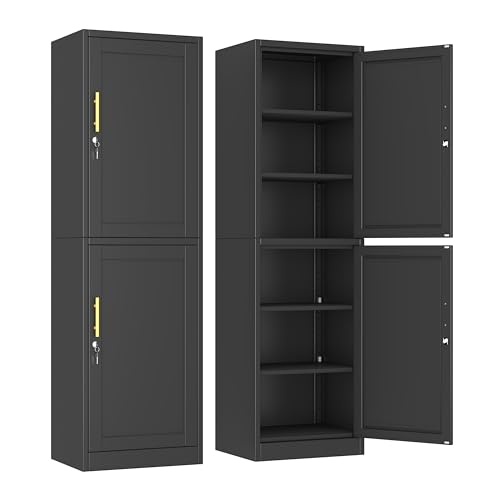 Ckzbx Metal Locker Tall Narrow Storage Cabinet, 67" H Locking Tool File Cabinets Snack Locker Organizer for School Classroom,Bedroom,Gym Home Office,Entryway and Hallway (20" W 2Door Black) - color: Black, size: 20"W-A