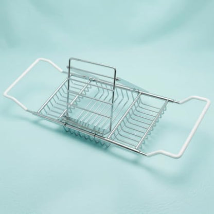 Bathtub Rack Adjustable Bathtub Tray Rust Resistant Bath Tray for Home Spa, Chrome Plated Silicone Handle Stainless Steel Bathroom Rack With Book Holder - style: Chrome Plated Silicone Handle Stainless Steel Bathroom Rack With Book Holder
