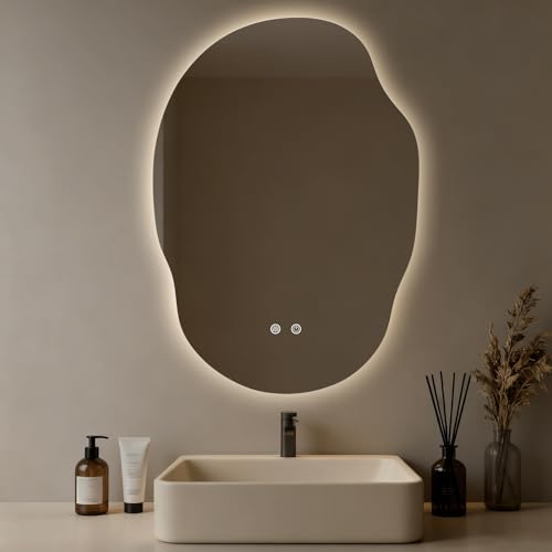 LED Bathroom Mirror with Lights, 25 x 35 Inch Led Bathroom Vanity Mirror for Wall, Anti Fog Mirror for Bathroom, 3 Colors and Dimmable Light, Horizontal/Vertical - color: Clear-irregular, size: 35"L x 25"W