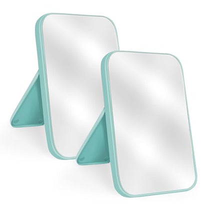 2Pcs Table Desk Vanity 8-Inch Makeup Mirror, Simple Portable Travel Mirror with Stand, Standing and Wall Hanging Dual-use Blue - color: 2pcs-blue