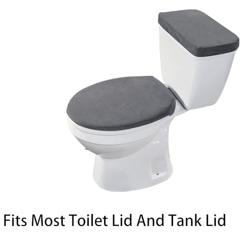 Madeals Memory Foam Long Bathroom Mat and Toilet Rug Set 3 Piece and with Toilet Lid Cover and Tank Cover Set Dark Gray - color: Dark Gray, size: 20"x46"/20"x32"/Contour/Lid Cover/Tank Cover
