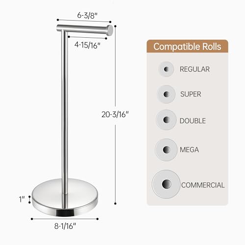 KES Freestanding Toilet Paper Holder with Weighted Base, Polished Silver | 304 Stainless Steel, Cement-Filled Base, Anti-Slip Pad, 20.2" H, Fits All Roll Sizes, Easy 1-Min Assembly - color: Polished Silver, size: 20.2" H