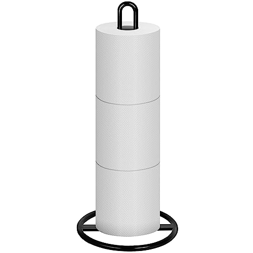 Toilet Paper Holder Stand, OBODING, Black Freestanding Toilet Paper Holder for Storing 3 Rolls of Toilet Papers (Black) - color: Black