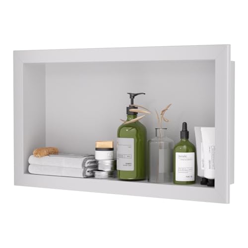 Single Waterproof Shelves 12" x 24" Stainless Steel Shower Niche, No-Tile Needed Bathroom Organizer, Rustproof Wall Shelf for Shampoo, Soap & Toiletries, White - color: White, size: 4"x12"x24"Single Shelf