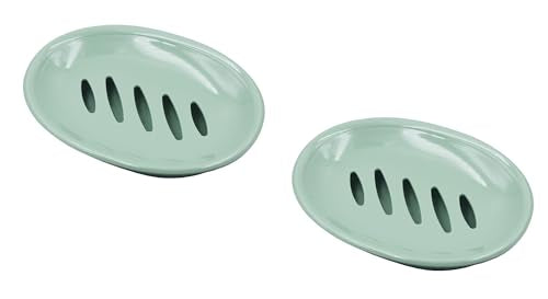2 Pack Plastic Soap Dish with Drain,Sponge Holder,for Shower,Bathroom,Kitchen (Green) - color: Green