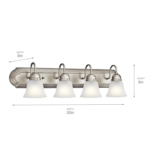 Kichler 30" 4-Light Vanity Bath Light in Brushed Nickel, Modern Bathroom Light with Clear Satin Etched Glass, (30" W x 8" H), 5338NIS - color: Brushed Nickel, size: 30"