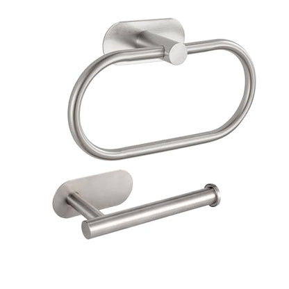 Toilet Paper Holder/Towel Ring Self Adhesive, Eolax No Drilling Brushed Nickel Bathroom Hardware Accessories, Stainless Steel Sticky Toilet Roll Hanger and Hand Towel Holder, 2 Pieces - color: Brushed Nickel