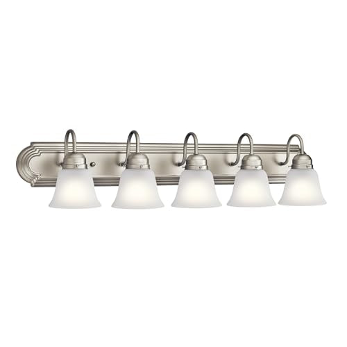 Kichler 36" 5-Light Vanity Bath Light in Brushed Nickel, Modern Bathroom Light with Clear Satin Etched Glass, (36" W x 8" H), 5339NIS - color: Brushed Nickel, size: 36"