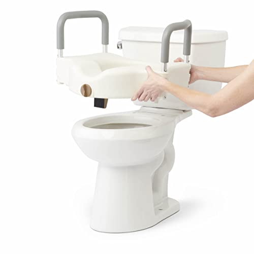 Medline Bariatric Raised Toilet Seat, Locking with Arm Rests, 4 Inch, 600 lb Capacity, Retail Packaging - Comfortable & Secure Solution for Heavy Individuals