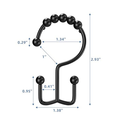 Black Shower Curtain Hooks Double Sided with Roller Balls | for Bathroom Rods, for Shower Curtain and Liner, Smooth Gliding, Rustproof Metal, Set of 12 Hooks - color: Black