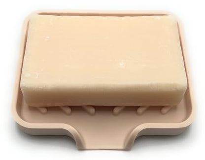 Silicone Soap Dish Tray and Sponge Holder with Drain Chute and Feet | 3-Way Sloped Design | Bathroom and Kitchen Sink Organizer Caddy (Sand Dollar, 5"x4", 3.5 Ounces) - color: Sand Dollar, size: 5"x4"