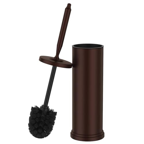 Stainless Steel Toilet Bowl Brush and Holder Set Scrubber Bronze Brown | Weighted Stable Base Removable Inner Tube Toilet Bowl Brush Splash-Proof Design for Deep Cleaning Space Saving Storage - color: Bronze