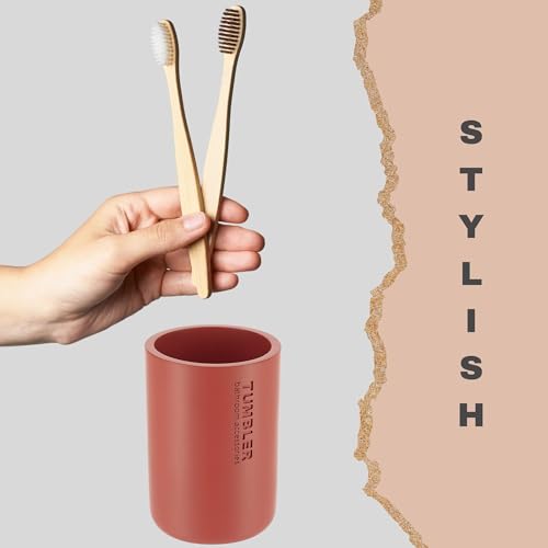 Bathroom Cup, Toothbrush & Toothpaste Holder, Resin, Matte Terracotta | Compact, Vanity Organizer for Toothbrushes, Razors & Makeup Brushes, Easy to Clean Surface, Durable Construction - color: Terracotta