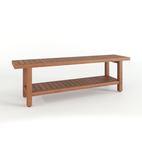 AquaTeak 60" Spa Manor Teak Shower Bench with Shelf | Durable, Water-Resistant Teak, Shower Chair & Shaving Foot Rest, Indoor/Outdoor Use