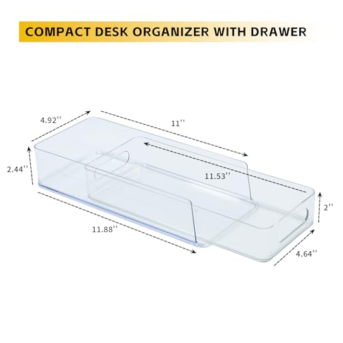 3 Tier Stackable Storage Drawer Organizer, Clear, Small | Plastic, Narrow Pull Out Container, For Under Sink, Corner, Kitchen Cabinet, Coffee bar, Pantry, Laundry, Countertop