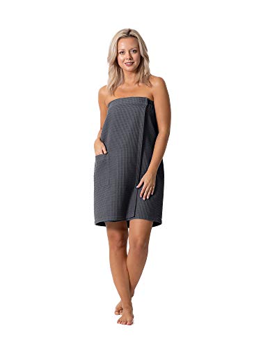 Robe Direct Quick Dry, Lightweight Waffle Spa/Bath Wrap with Adjustable Closure & Elastic Top - color: Dark Gray, size: XX-Large