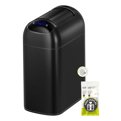 EKO Astro Slim Sensor Trash Can, 10L / 2.6 Gallon Touchless Garbage Bin with Soft-Close Retractable Wing Lid, Motion Sensor Stainless Steel Trash Can for Bathroom and Office, Waterproof, Black - size: Astro 10L-Matte Black