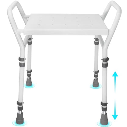 Shower Chair Seat with Arm for Inside Shower - Adjustable Up to 24 Inches Shower Stool with Suction Feet for Seniors, Elderly, Handicap & Disabled-Adjustable Support Shower Bench | Height adjusts from 16 to 24 inches, with dual armrests, suction feet and