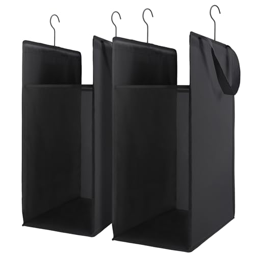 FENTEC Hanging Laundry Hamper，2 Pack Black Hanging Laundry Basket | Slim Laundry Hamper Bag with Handles, Portable Hanging Closet Hamper, Mesh Heavy Duty Hanging Laundry Bag - color: Black, size: 2 Pack-one Section