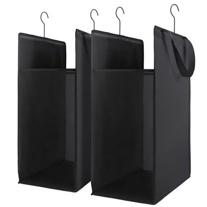 FENTEC Hanging Laundry Hamper，2 Pack Black Hanging Laundry Basket | Slim Laundry Hamper Bag with Handles, Portable Hanging Closet Hamper, Mesh Heavy Duty Hanging Laundry Bag - color: Black, size: 2 Pack-one Section