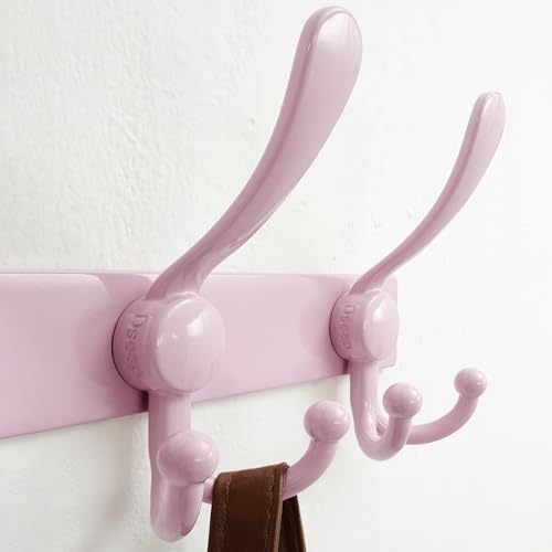 Coat Rack Wall Mount, Heavy Duty 12-Gauge Base vs Flimsy 1mm, Double-Thick Solid Anti-Snap Hooks, 16” Stud-Mount, Stainless Steel Hanger for Clothes Hat Entryway Closet, Pink, Pack of 2 - color: Pink, size: L=17" (2pcs)