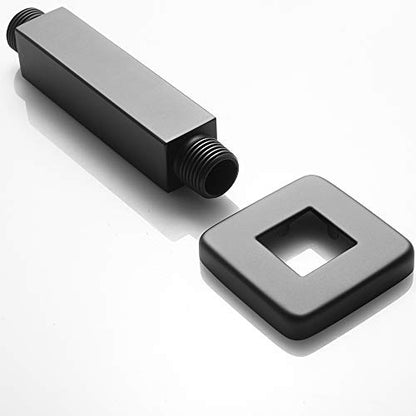 Matte Black Shower Arm with Flange Square Stainless Steel Ceiling Mount Shower Extension Arm Pipe for Shower Head, 4 inch Short - color: Matte Black