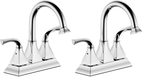 Centerset Polished Chrome Bathroom Faucet,4 Inch Two Handle Lavatory Bathroom Sink Faucet with Push up Pop-up Drain,F-4015-CP (Pack of 2) - color: Polished Chrome, size: Standard (Pack of 2)