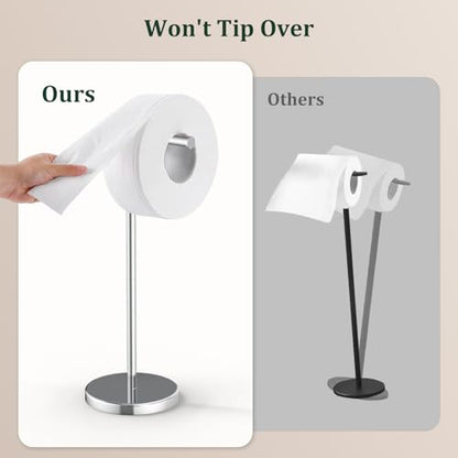 Chrome Toilet Paper Holder Stand Freestanding Tissue Roll Holder Bathroom | 304 Stainless Steel Rustproof Free Standing Toilet Paper Stand Storage for 4 Rolls(Fits All Rolls) by Evolvegoods - color: Chrome