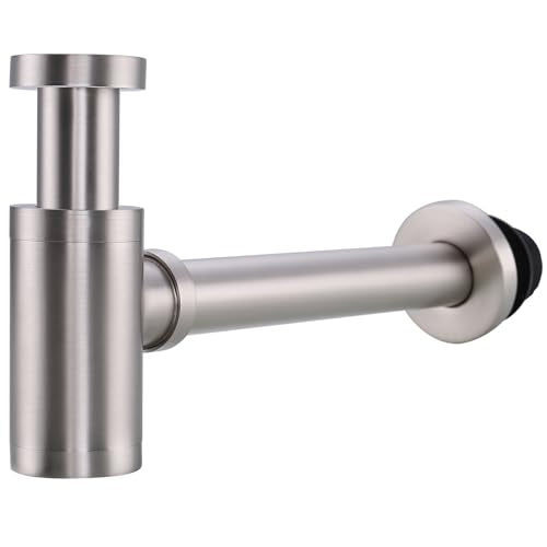 Bathroom Brass Contemporary Round Bottle P Trap 1-1/4, Lavatory Adjustable Basin Sink Waste Drain P-Trap Kit, General US Standard, Brushed Nickel SW-83888BN. - color: T02-brushed Nickel