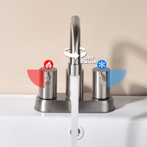 Brushed Nickel Bathroom Sink Faucet 2 Handle, 2 or 3 Hole 4 Inch Centerset Stainless Steel Bathroom Faucets with Pop up Drain, Vanity Faucet for Bathroom, Restroom, Rv, AML-21751-BN - color: Brushed Nickel