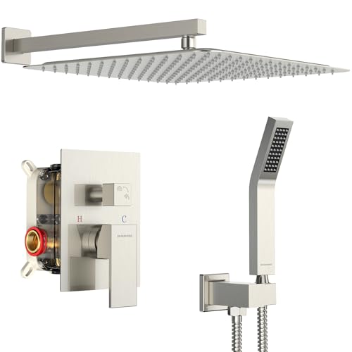SR SUN RISE Shower Faucet - 16 Inch Rain Shower System - All Metal Shower Fixtures - Brushed Nickel - color: Brushed Nickel, size: 16 Inch