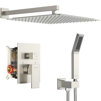 SR SUN RISE Shower Faucet - 16 Inch Rain Shower System - All Metal Shower Fixtures - Brushed Nickel - color: Brushed Nickel, size: 16 Inch