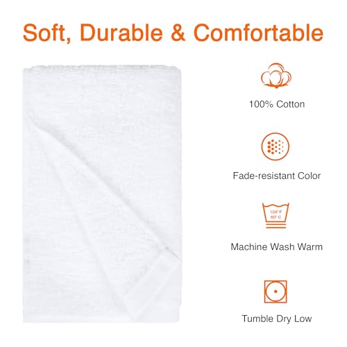 Amazon Basics Soft and Thick Cotton Hand Towels for Gym, Quick Drying, 16 x 26 in, White, 24-Pack - color: White, size: 24 Pack