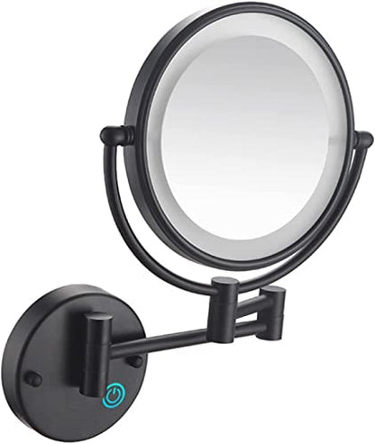 TiStm LED Makeup Mirror with Lights and 10x Magnification Vanity Mirror Wall Mounted Round Double Sided Vanity Magnifying with 360° Swivel Extendable Arm Make up Mirror,Black,Hard Wired