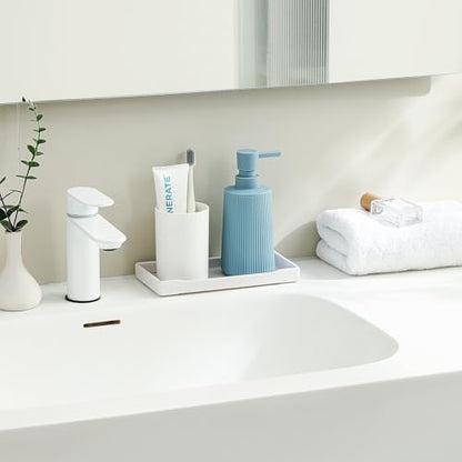 YAUKPH Small Soap Dispenser for Bathroom and Kitchen Light Blue | Modern Farmhouse Striped Style Plastic Hand Soap Dish Soap Dispenser with Pump - color: Light Blue