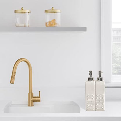 Soap Dispenser Set with Stainless Steel Pump, 2 Pack Ceramic Refillable Dish Soap and Hand Soap Dispenser for Kitchen, Bathroom, Matte White - color: White