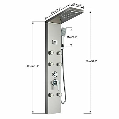 LED Light Shower Panel Tower Rainfall Waterfall Shower Head with Massager Jets Body System Jet Black B (Color : Brushed Nickel E) - color: Brushed Nickel E