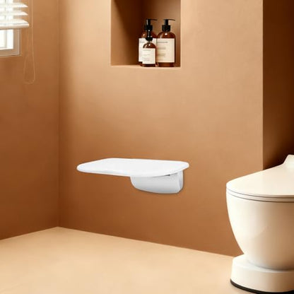 Foldable Shower Chair, Wall Mounted Bath Seat for Elderly & Handicap, ABS Plastic Bathroom Stool with Backrest, Portable Shower Bench for Tub and Tile (White) - color: White