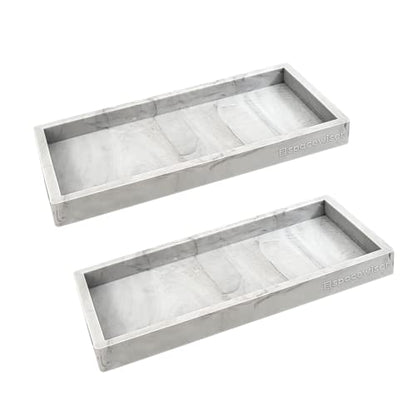 Countertop & Vanity Silicone Tray – 2 PC Small 7.7" Soap Tray | Kitchen Soap Tray Set, Dish Soap Tray for Kitchen Counter, Kitchen Sink Tray, Silicone Soap Dispenser Tray & Sponge Holder - color: Marble Design, size: 2 PC Small - 7"