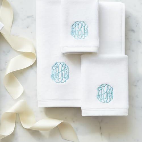 Personalized Monogrammed Bath Towel Set, 100% Cotton, Custom Embroidered Initials, Hotel Style, White Navy Grey Beige - color: White