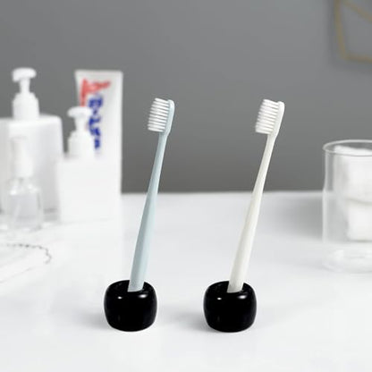 Mini Ceramics Toothbrush Stand for Bathroom Vanity Countertop, Handmade Couple Toothbrush Head and Shaver Holder, Office Pen Holder, 2-Piece Set Black - color: Black&black