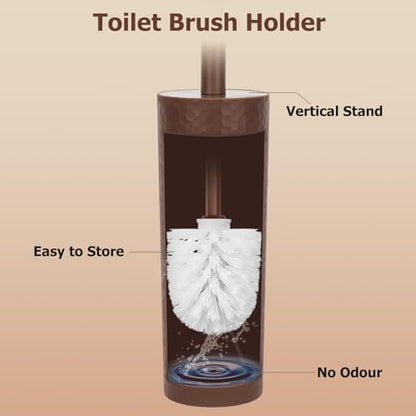 Topsky Toilet Brush,2 Pack Compact Toilet Brush & Holder Set,Plastic Round Barrel Loo Brush with 2 Replacement Toilet Brush Head,Durable for Bathroom Toilet,Brown - color: Brown