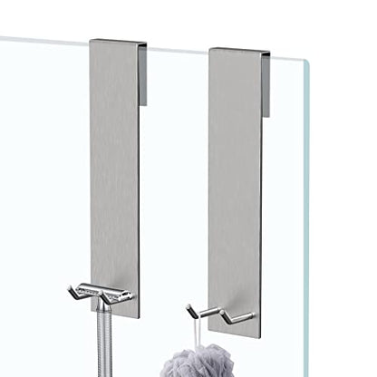 Shower Door Hook, Extended Length Frameless Shower Door Hook (7 Inches), Heavy-Duty Bathrobe Towel Stainless Steel Hook, No Drilling or Adhesive Required, 2-Pack, Silver - color: Silver-SXJ
