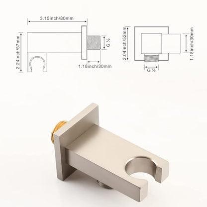 Brushed Nickel Hand Held Shower Head With Wall Connector Hose Set | Square Solid Brass Hand Shower Wand and Fixed Shower Bracket High Pressure Single Function For Bathroom Showers - color: Brushed nickel handheld set