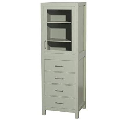 Wyndham Collection Sheffield 24 Inch Linen Tower in Light Green with Shelved Cabinet Storage and 4 Drawers