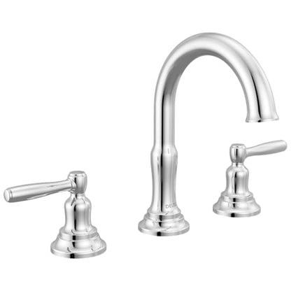 Delta Roe Chrome Bathroom Faucet 3 Hole, 8 Inch Widespread Bathroom Sink Faucet for Vanity, Push-Pop Drain Assembly, Chrome 35985LF - color: Chrome