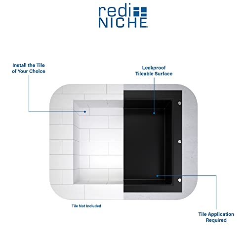 Tile Redi USA Niche Single Recessed Shower Shelf – Black, One Inner Shelf, 16-Inch Width x 14-Inch Height x 4-Inch Depth - size: 14" H x 16" W (1 Shelf)